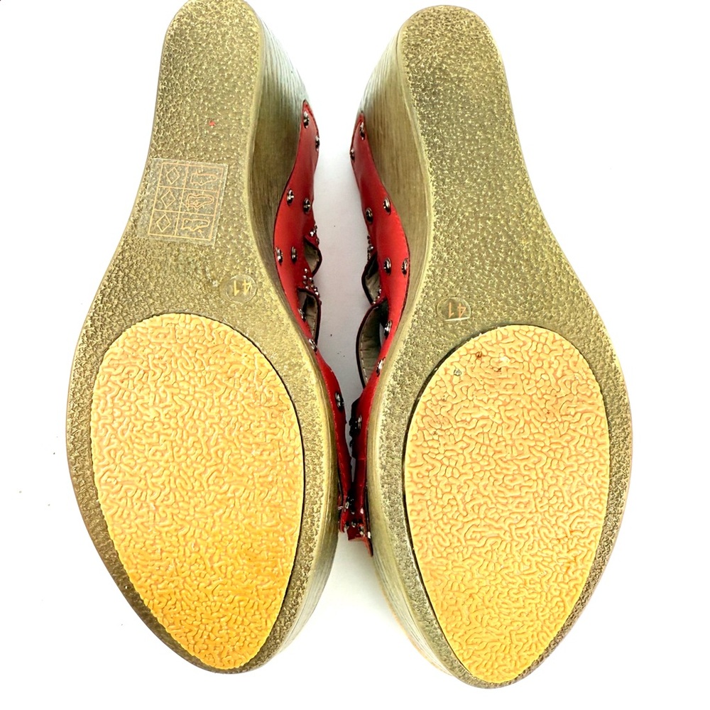 PATRIZIA by Spring Step ARISTOCRAT Studded Red Wedge Slide Sandals ~ Size 41 - Picture 7 of 13